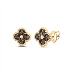 14K Yellow Gold 1/5 CTW-Natural Diamondcognac Natural Gift Clover Stud Earring 2.01 Gram