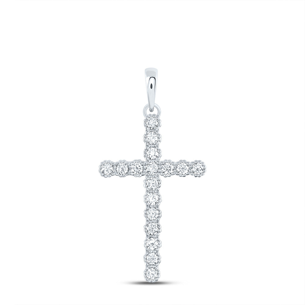 14K White Gold 7/8 CTW-Natural Diamond Fashion Cross Pendant 3.27 Gram