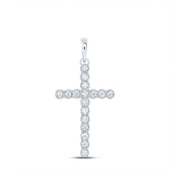 14K White Gold 7/8 CTW-Natural Diamond Fashion Cross Pendant 3.27 Gram