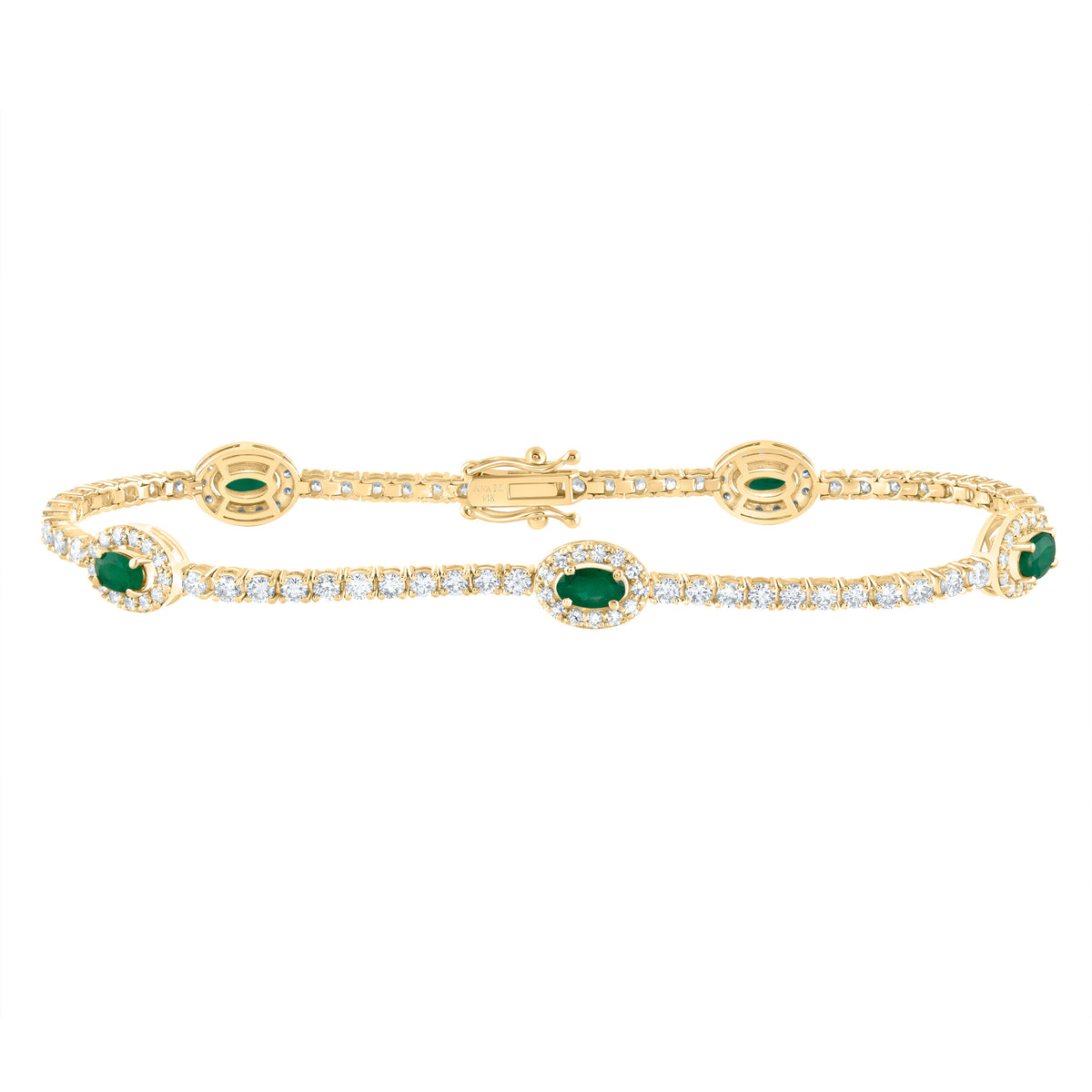 14K Yellow Gold 2 1/3 CTW-Natural Diamond 1 CTWov-Em Natural Gemstone Fashion Bracelet (7 Inch ) 7.08 Gram
