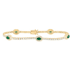 14K Yellow Gold 2 1/3 CTW-Natural Diamond 1 CTWov-Em Natural Gemstone Fashion Bracelet (7 Inch ) 7.08 Gram