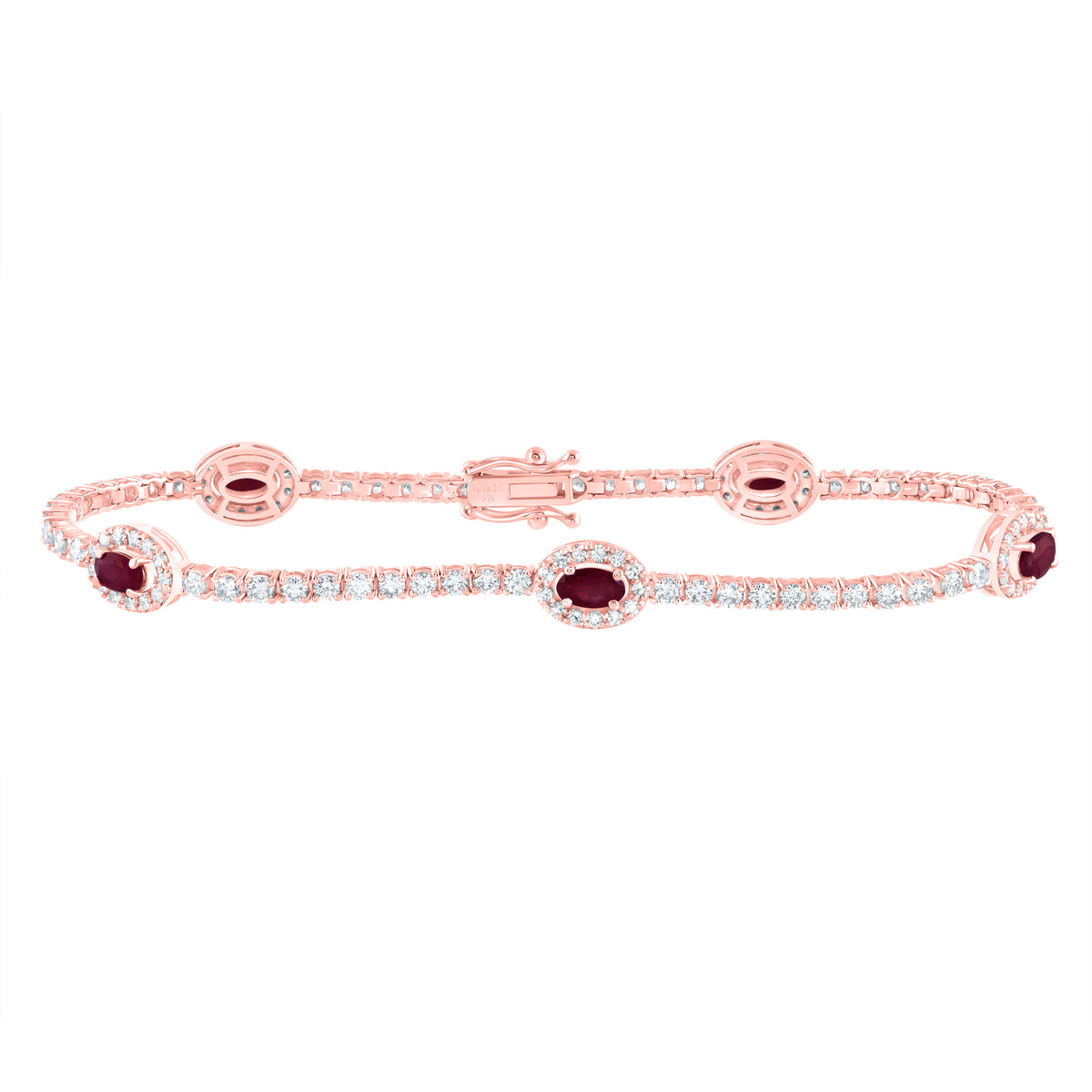 14K Rose Gold 2 1/3 CTW-Natural Diamond 1 1/2 CTWov-Ru Natural Gemstone Fashion Bracelet (7 Inch ) 7.21 Gram