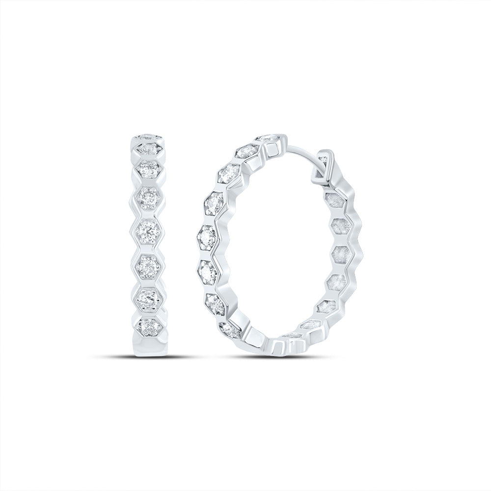 14K White Gold 1/3 CTW-Natural Diamond Fashion Hoop Earring 3.31 Gram