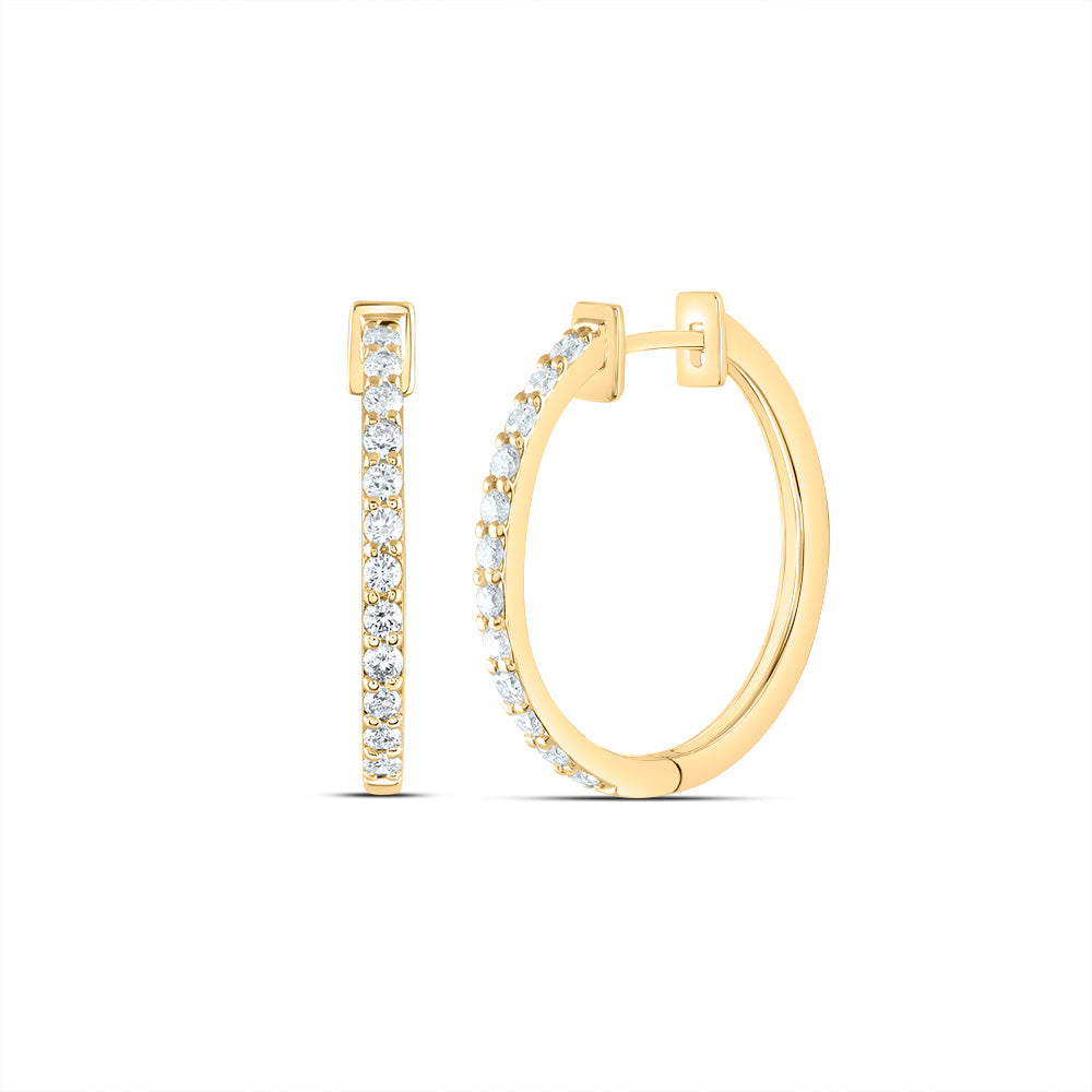 14K Yellow Gold 3/4 CTW-Natural Diamond Fashion Hoop Earring 3.31 Gram