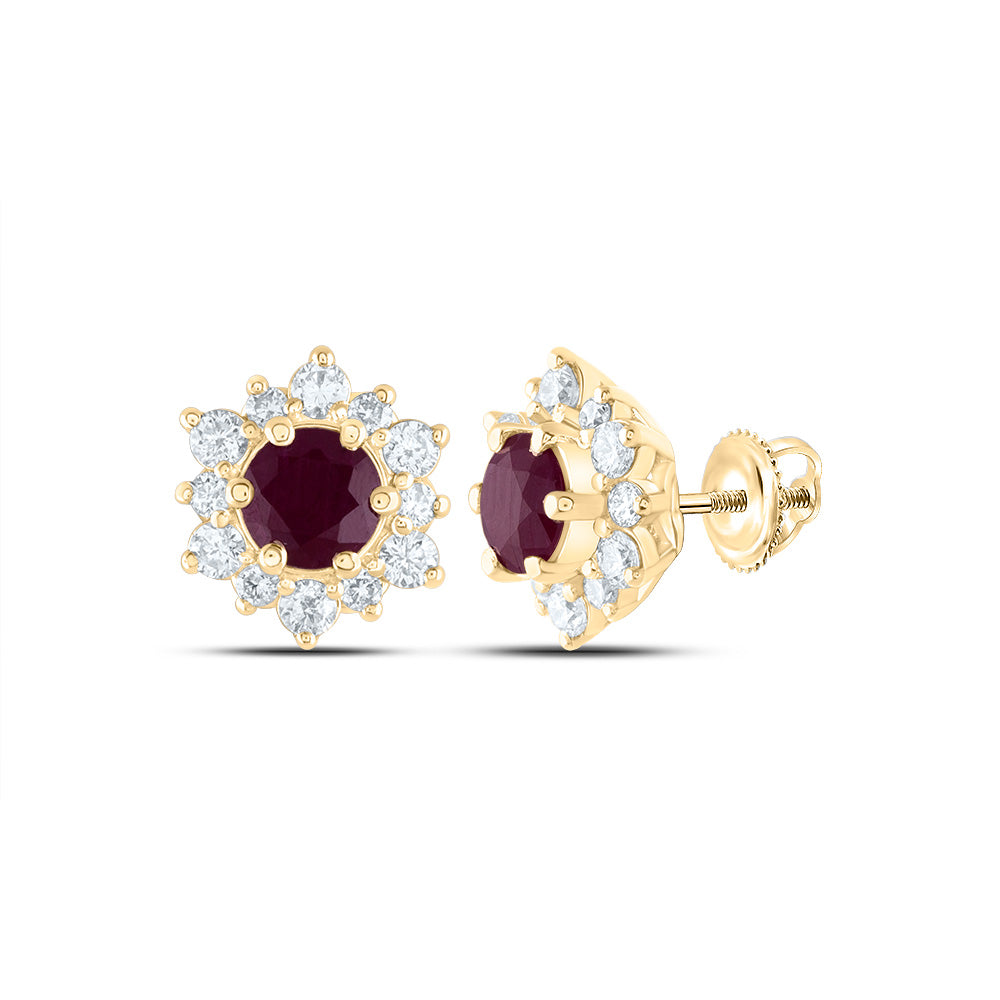 14K Yellow Gold 3/8 CTW-Natural Diamond 4.5MM Rd-Ru Natural Gemstone Stud Earring 2.69 Gram