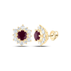 14K Yellow Gold 3/8 CTW-Natural Diamond 4.5MM Rd-Ru Natural Gemstone Stud Earring 2.69 Gram