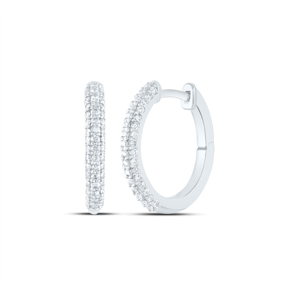 14K White Gold 3/8 CTW-Natural Diamond Fashion Hoop Earring 2.75 Gram