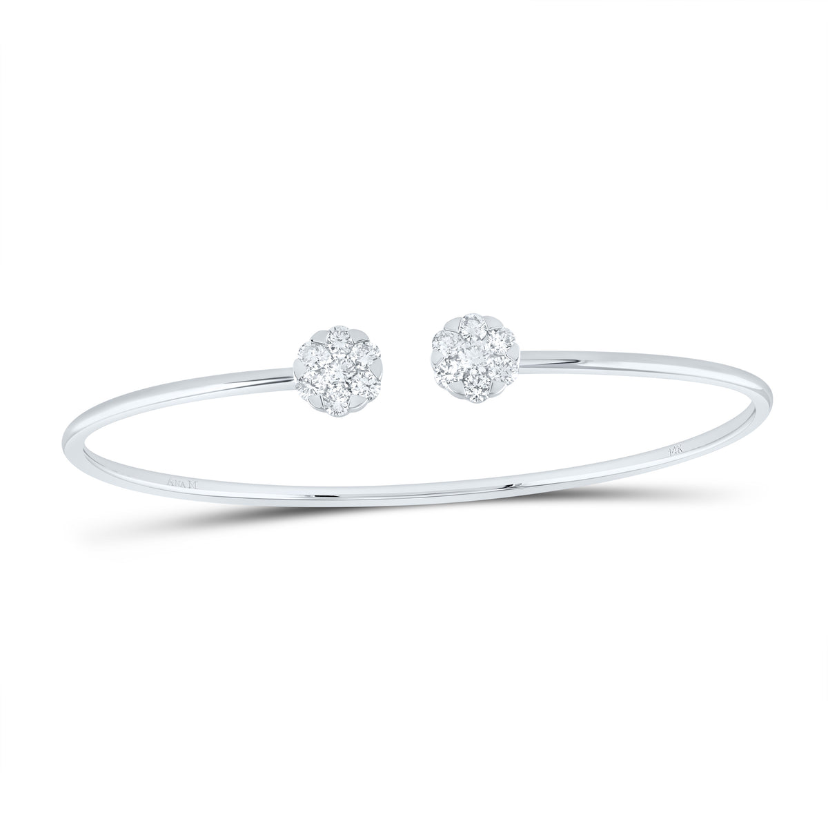 14K White Gold 7/8 CTW-Natural Diamond Flower Bangle 3.65 Gram