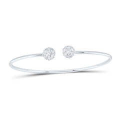 14K White Gold 7/8 CTW-Natural Diamond Flower Bangle 3.65 Gram