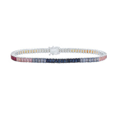 14K White Gold 9 1/2 CTWbag-Natural Gemstone Multi Cleartennis Bracelet (7 Inch ) 7.81 Gram