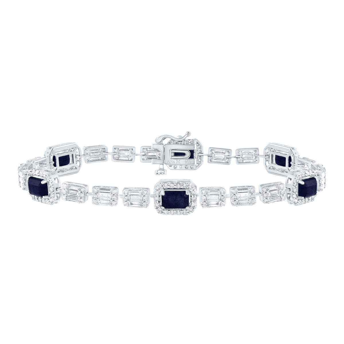 14K White Gold 3 CTW-Natural Diamond 4 3/4 CTWem-Bs Natural Gemstone Fashion Bracelet (7 Inch ) 9.32 Gram