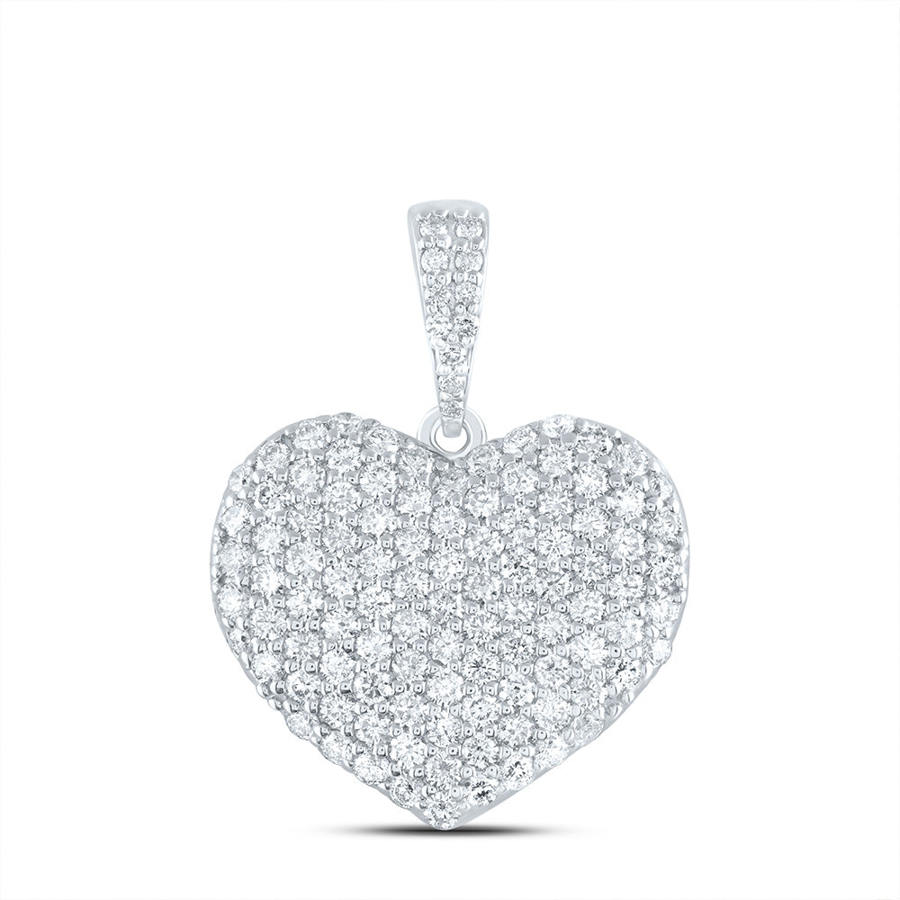 14K White Gold 1 1/3 CTW-Natural Diamond Fashion Heart Pendant 3.34 Gram