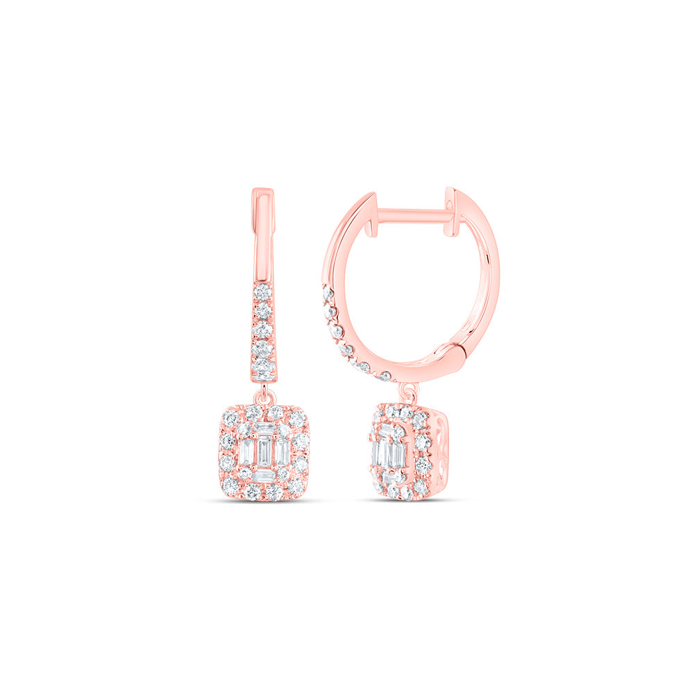 14K Rose Gold 1/2 CTW-Natural Diamond Fashion Cushion Dangling Earring 2.11 Gram