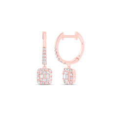 14K Rose Gold 1/2 CTW-Natural Diamond Fashion Cushion Dangling Earring 2.11 Gram