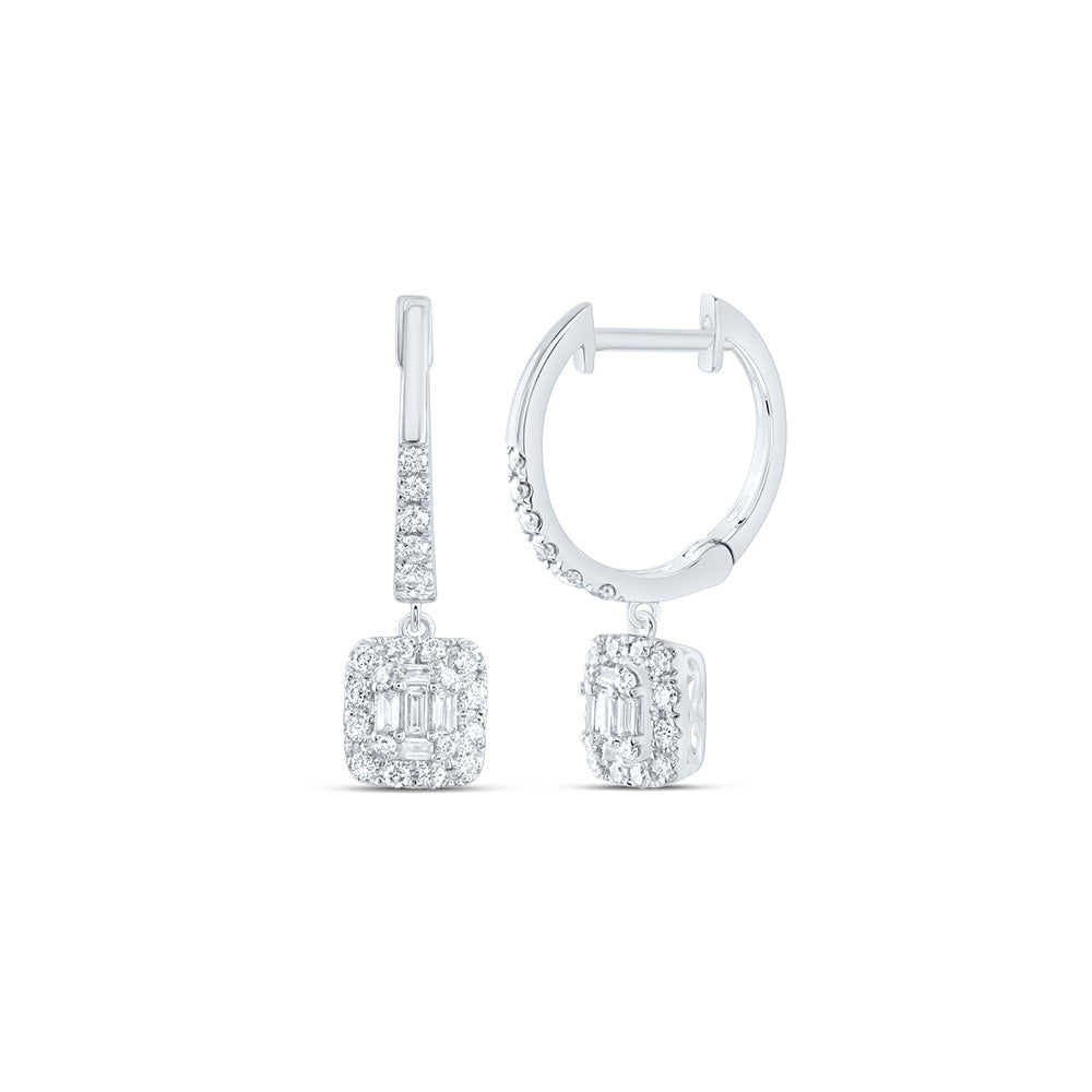 14K White Gold 1/2 CTW-Natural Diamond Fashion Cushion Dangling Earring 2.13 Gram