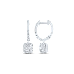 14K White Gold 1/2 CTW-Natural Diamond Fashion Cushion Dangling Earring 2.13 Gram