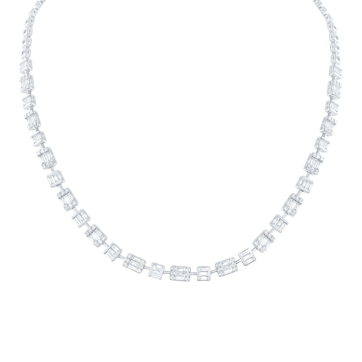 14K White Gold 5 CTW-Natural Diamond Fashion Baguette Necklace(18 Inch ) 21.57 Gram