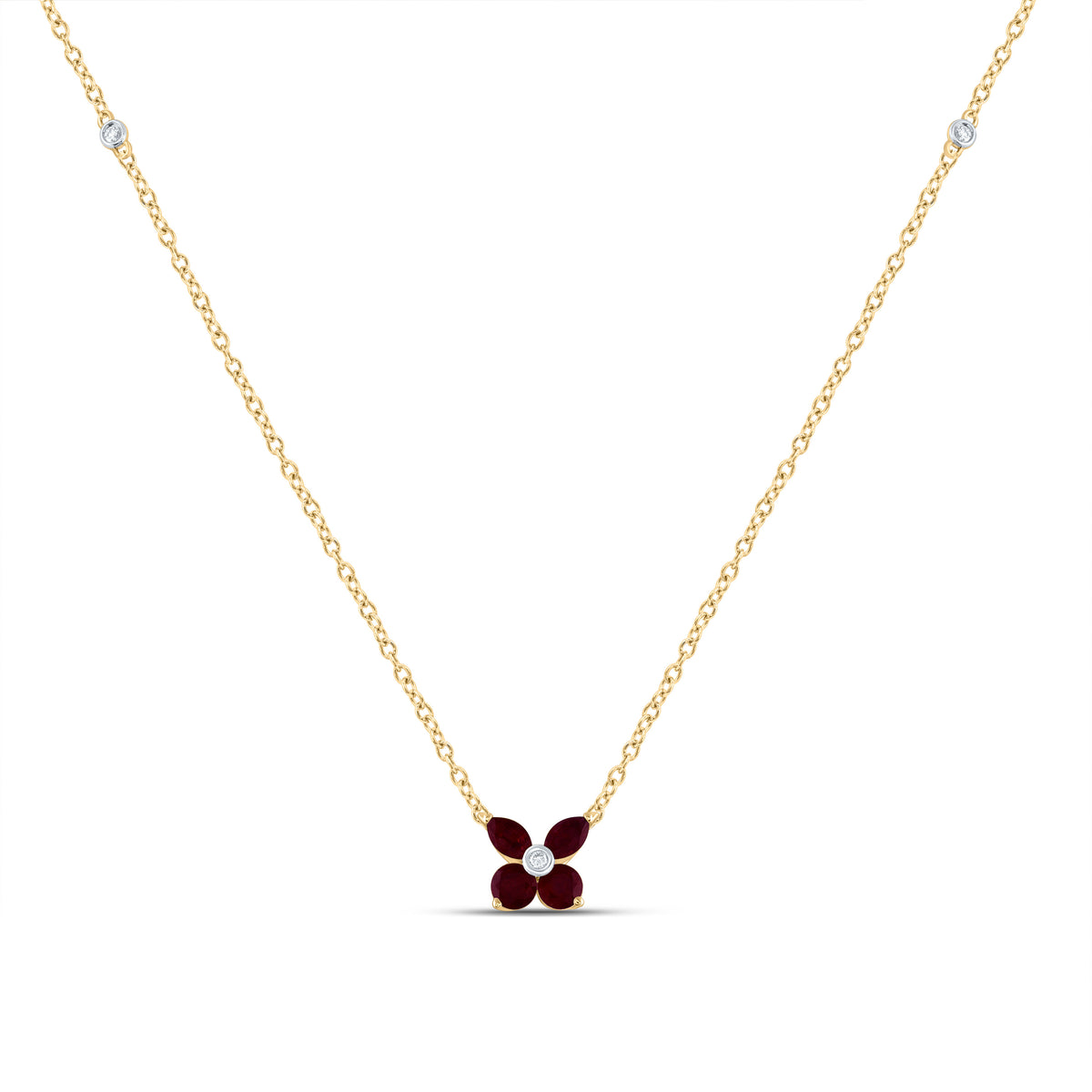 0.02CTW-DIA ANA M 1/5CTW-MQ-RU, 1/5CTW RD-RU NAT GEM NECKLACE (18 INCH)