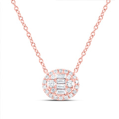 14K Rose Gold 3/8 CTW-Natural Diamond Fashion Oval Necklace(18 Inch ) 2.38 Gram