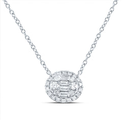 14K White Gold 3/8 CTW-Natural Diamond Fashion Oval Necklace(18 Inch ) 2.4 Gram