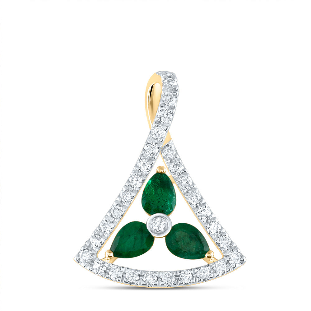 14K Yellow Gold 1/5 CTW-Natural Diamond 1/3 CTW-Ps-Em Natural Gemstone Pendant 0.66 Gram