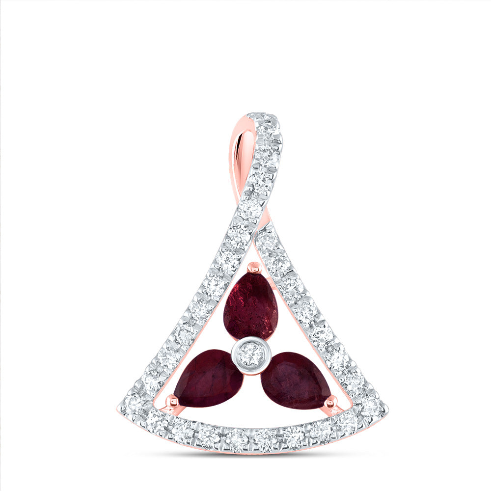 14K Rose Gold 1/5 CTW-Natural Diamond 1/2 CTW-Ps-Ru Natural Gemstone Pendant 0.65 Gram