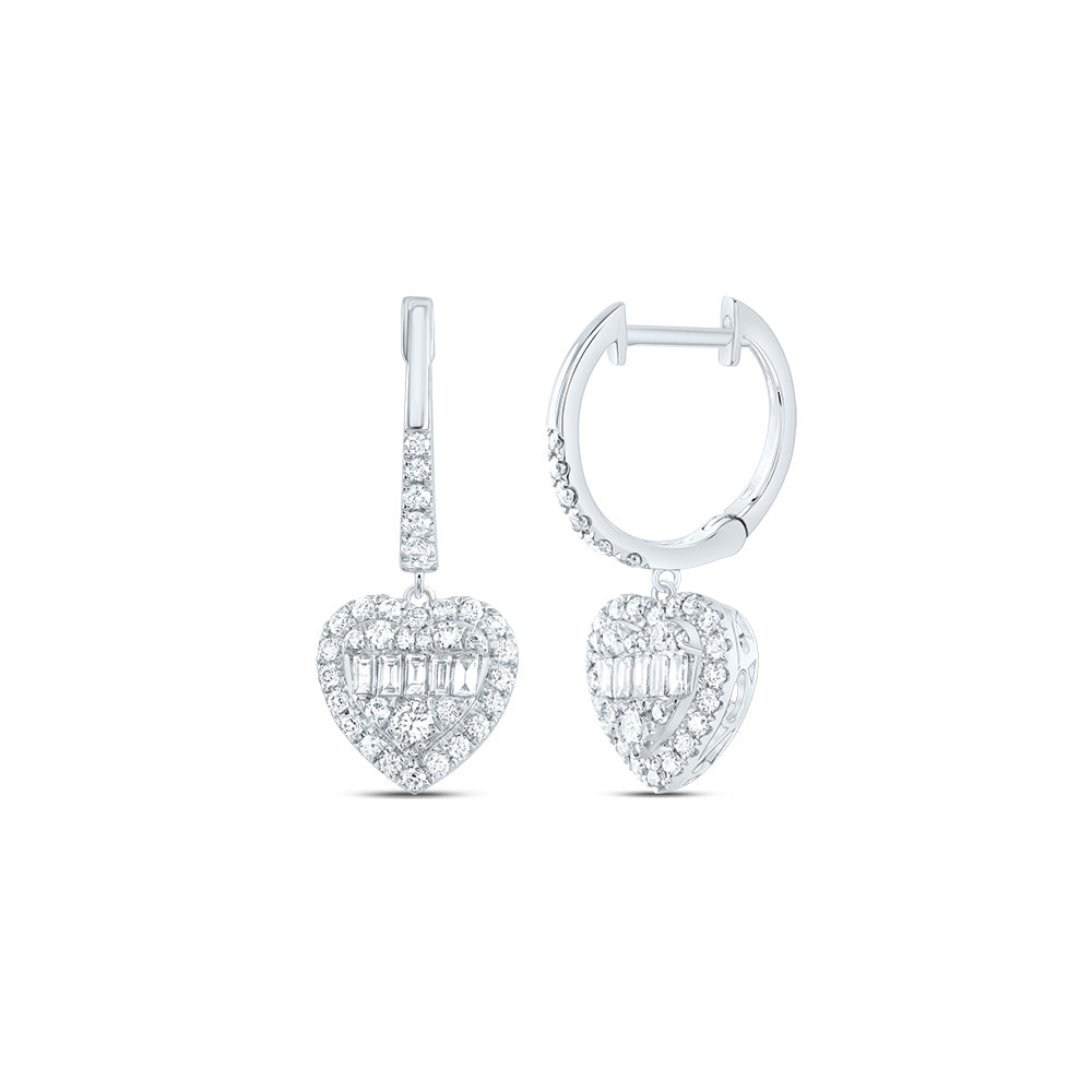 14K White Gold 3/4 CTW-Natural Diamond Fashion Heart Dangling Earring 2.86 Gram