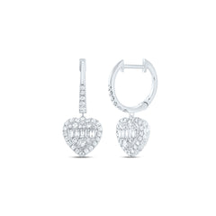 14K White Gold 3/4 CTW-Natural Diamond Fashion Heart Dangling Earring 2.86 Gram