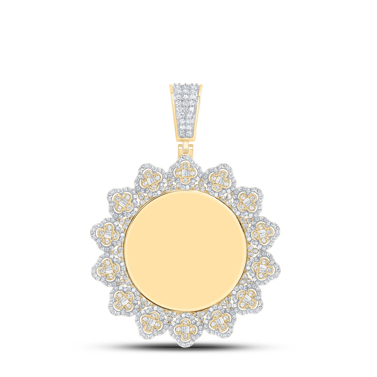 10K Yellow Gold 1 1/2 CTW-Natural Diamond Memory Round Clover Mens Charm 7.38 Gram