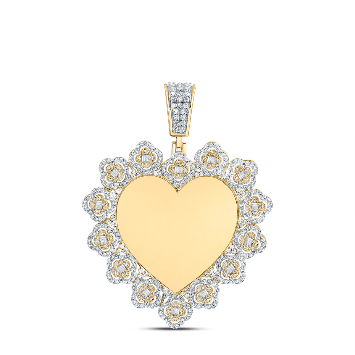 10K Yellow Gold 1 1/2 CTW-Natural Diamond Fanuk Memory Heart Clover Mens Charm 5.78 Gram
