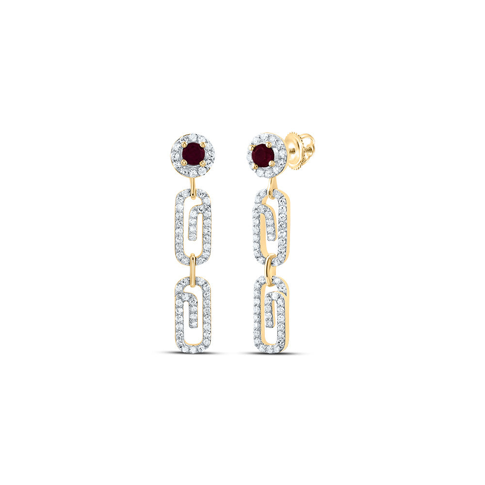10K Yellow Gold 1/2 CTW-Natural Diamond 3MM Rd-Ru Natural Gemstone Paper Clip Dangling Earring 2.89 Gram