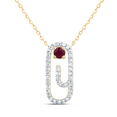 1/5CTW-DIA CN 3MM RD-RU NAT GEM PAPER CLIP NECKALCE(18 INCH)