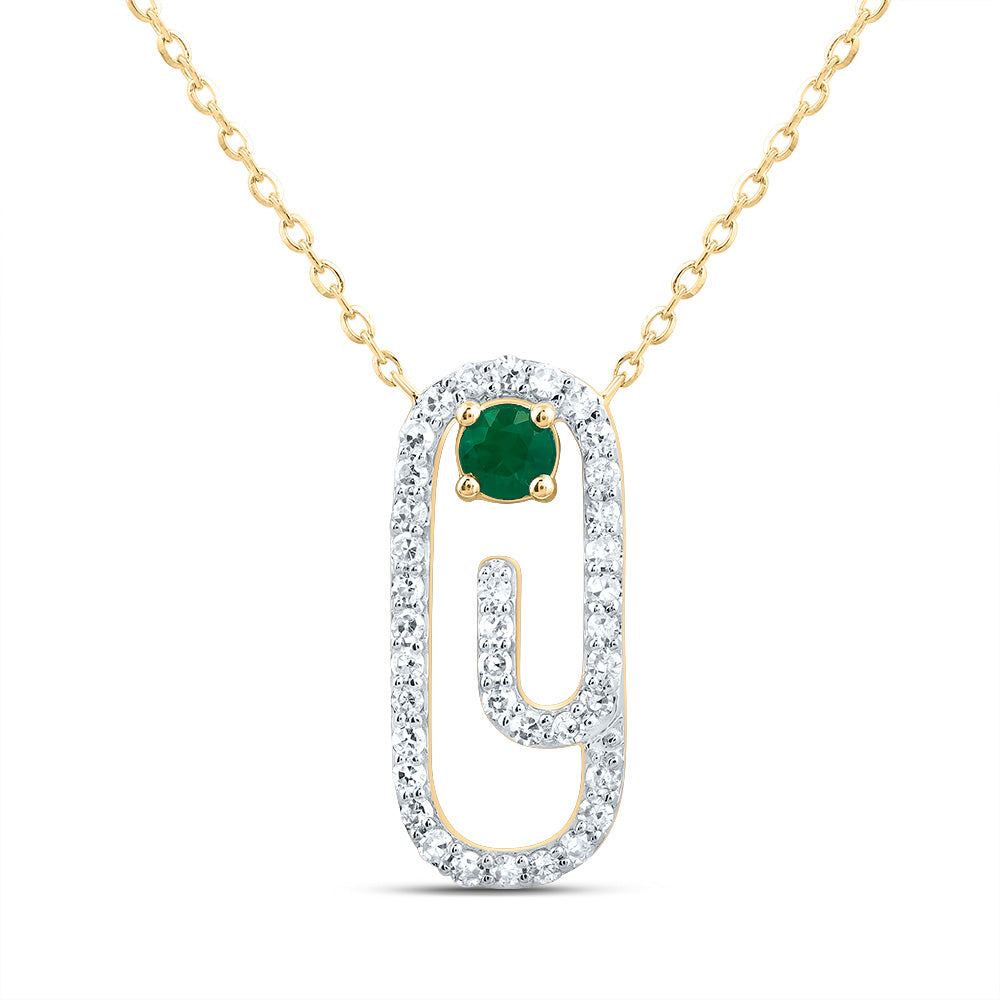 1/5CTW-DIA CN 3MM RD-EM NAT GEM PAPER CLIP NECKALCE(18 INCH)