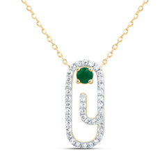 1/5CTW-DIA CN 3MM RD-EM NAT GEM PAPER CLIP NECKALCE(18 INCH)