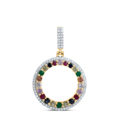 10K Yellow Gold 1/5 CTW-Natural Diamond 1/2 CTWrd-Natural Gemstone Multi Clear Sapphire Round Pendant 1.69 Gram