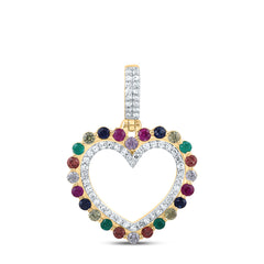 10K Yellow Gold 1/5 CTW-Natural Diamond 3/8 CTWrd-Natural Gemstone Multi Clear Sapphire Heart Pendant 1.71 Gram