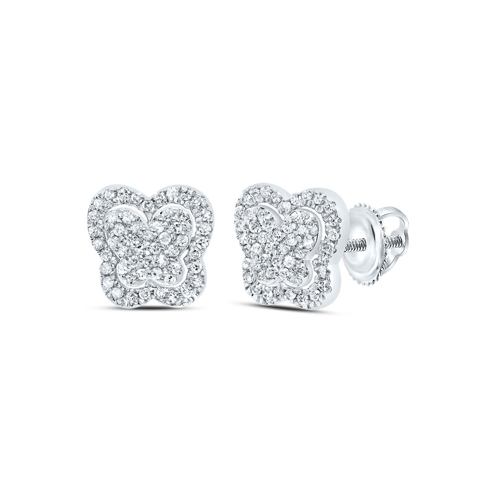 10K White Gold 1/4 CTW-Natural Diamond Gift Butterfly Stud Earring 1.50 Gram