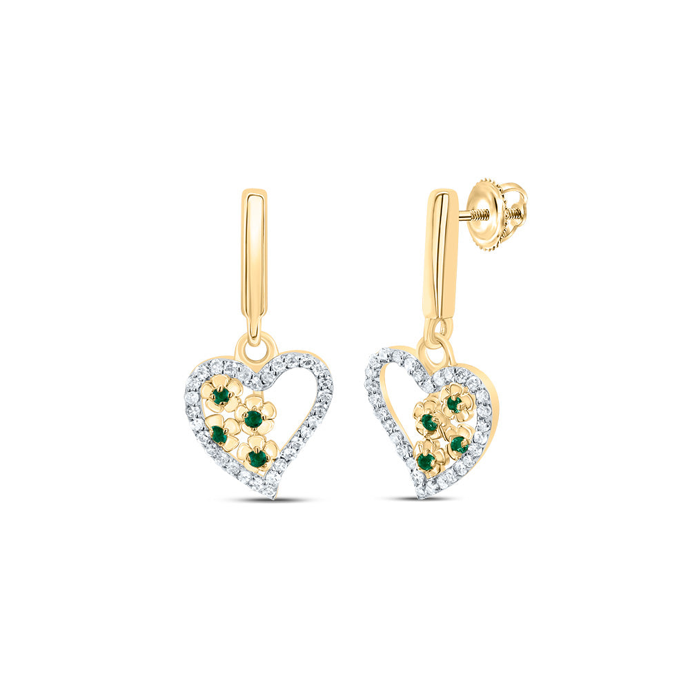 1/5CTW-DIA NK 1/20CTW-RD-EM NAT GEM HEART DANGLING EARRING