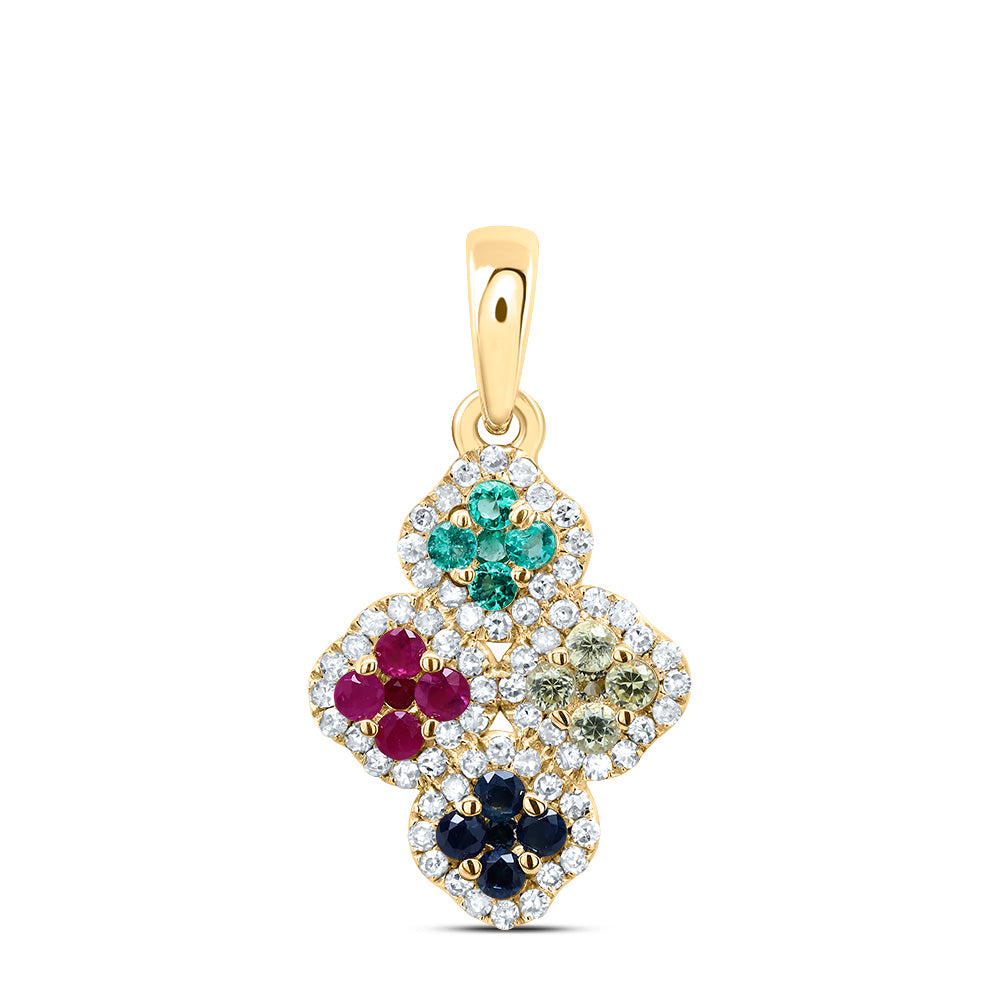 1/6CTW-DIA P1 GIFT 1/4CTW NAT-GEM MULTI CLR CLOVER PENDANT