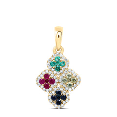 1/6CTW-DIA P1 GIFT 1/4CTW NAT-GEM MULTI CLR CLOVER PENDANT