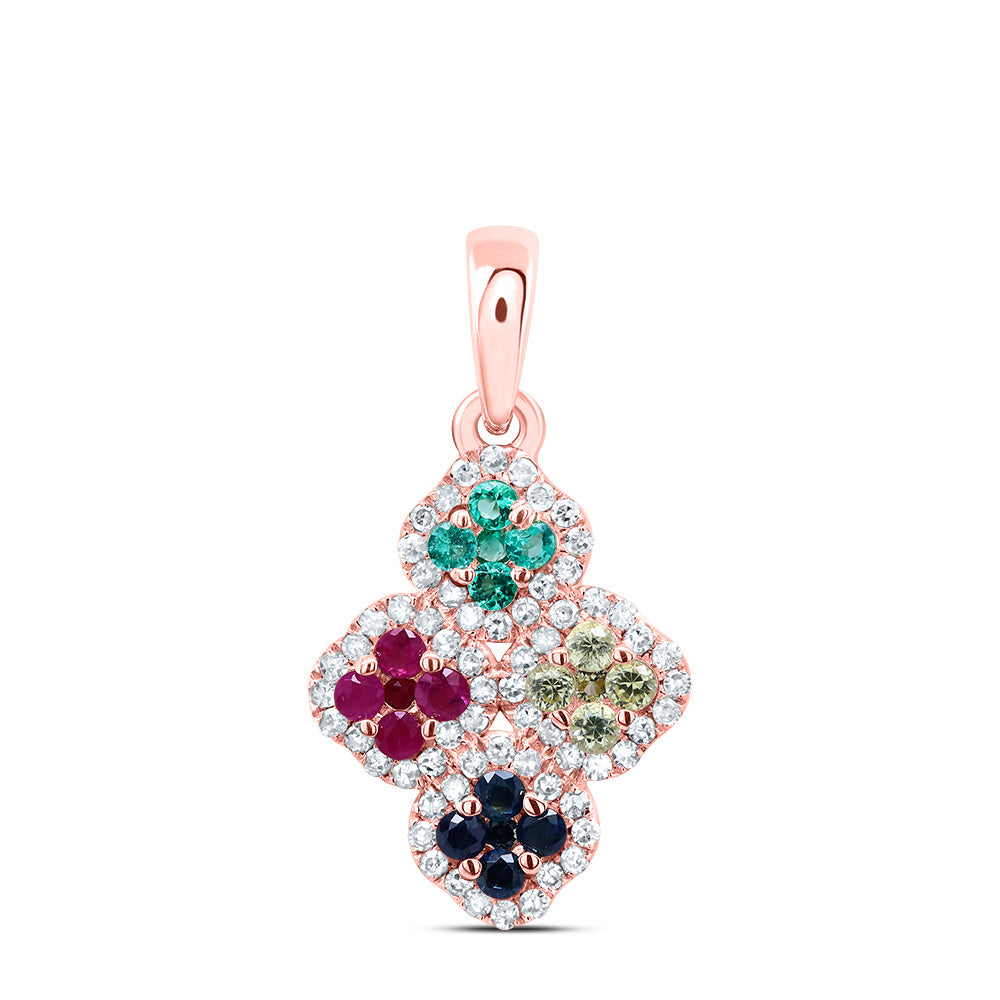 1/6CTW-DIA P1 GIFT 1/4CTW NAT-GEM MULTI CLR CLOVER PENDANT