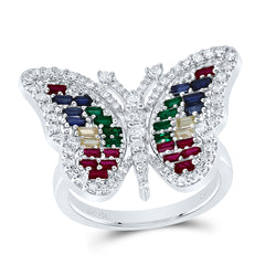 1/2CTW-DIA CN 3/4CTW BAG-NAT GEM MULTI CLR SAPPHIRE BUTTERFLY RING