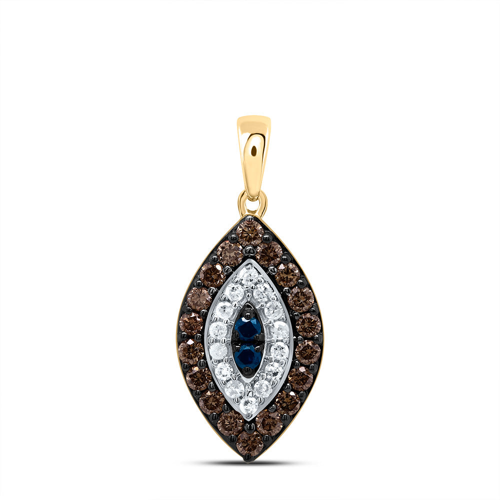 10K Yellow Gold 1/2 CTW-Natural Diamond Gift Cognac Natural, Blue-Natural Diamondmarquise Pendant 1.46 Gram
