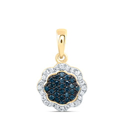 10K Yellow Gold 1/5 CTW-Natural Diamond Gift Blue Diamond Flower Pendant 0.88 Gram