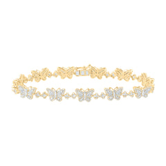 10K Yellow Gold 2 CTW-Natural Diamond Clover Butterfly Ladies Bracelet (7 Inch ) 10.43 Gram