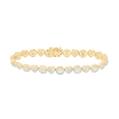 10K Yellow Gold 2 1/2 CTW-Natural Diamond Heart Round Ladies Bracelet (7 Inch ) 10.69 Gram