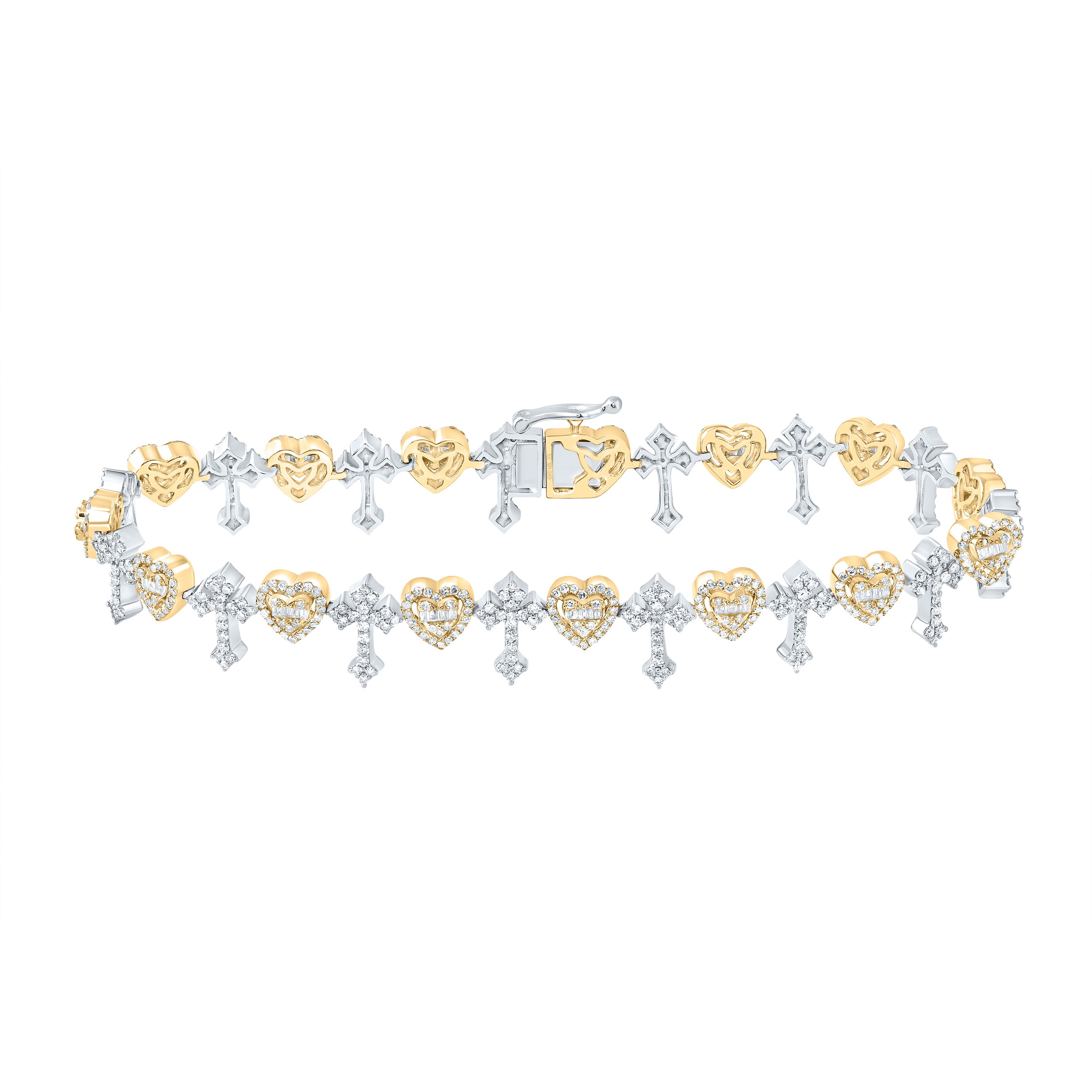 2 7/8CTW-DIA NK FASHION HEART CROSS MENS BRACELET (8 INCH)