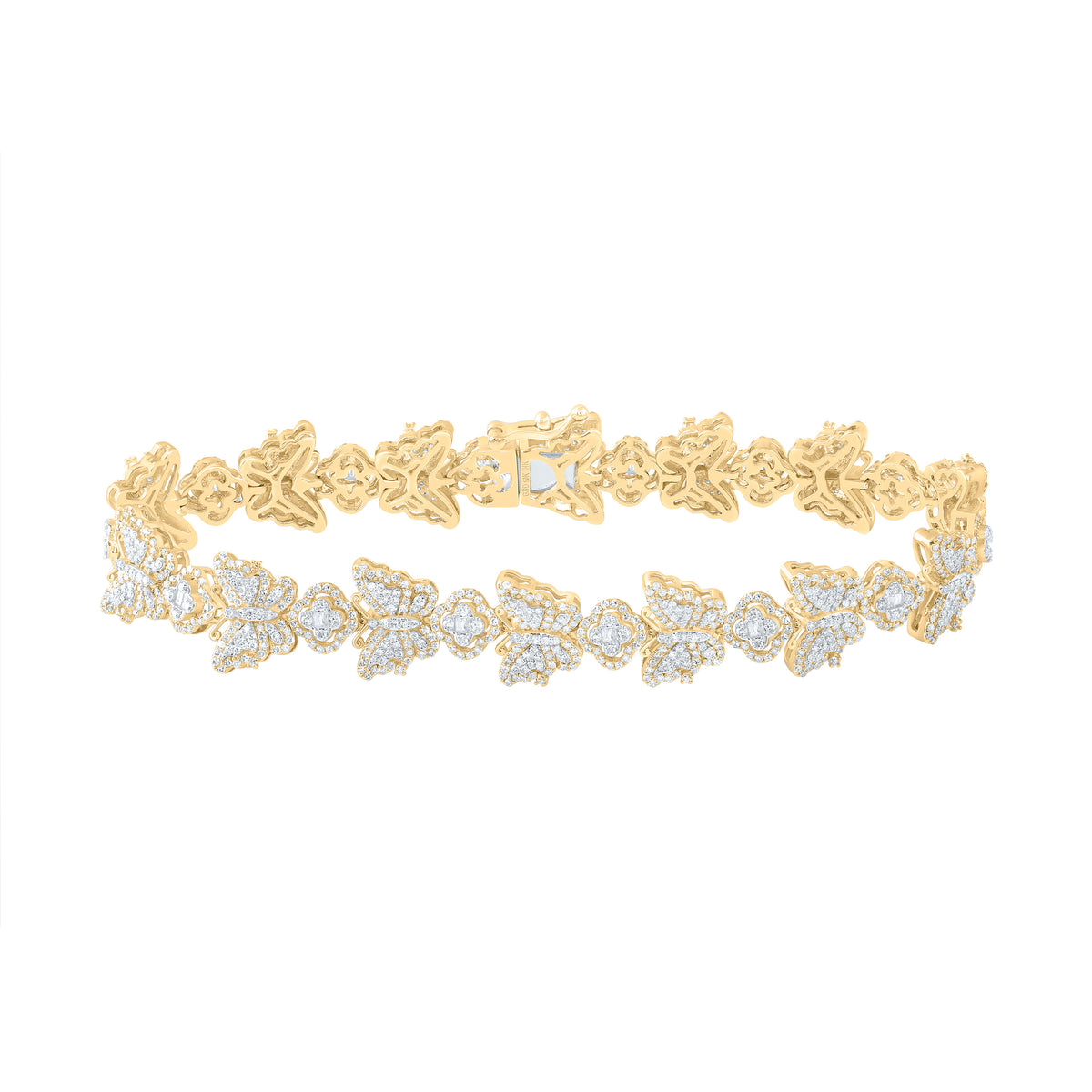 10K Yellow Gold 2 7/8 CTW-Natural Diamond Clover Butterfly Ladies Bracelet (7 Inch ) 13.96 Gram