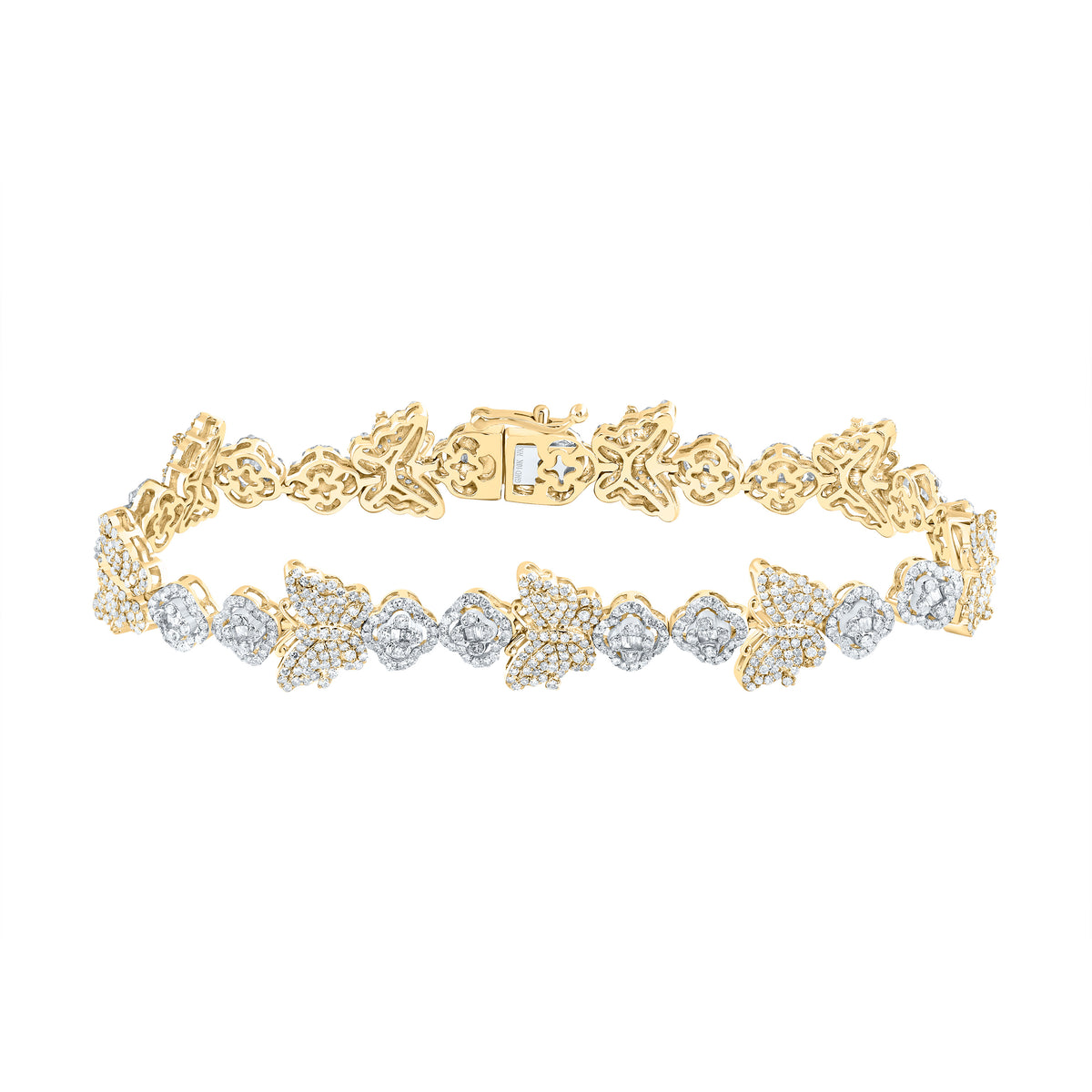 10K Yellow Gold 3 CTW-Natural Diamond Clover Butterfly Ladies Bracelet (7 Inch ) 11.52 Gram
