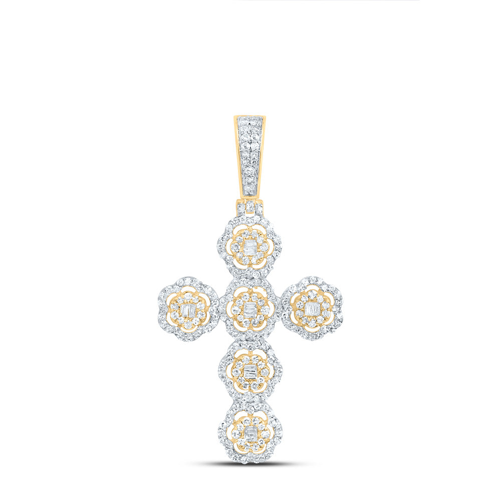 7/8CTW-DIA NK FASHION FLOWER CROSS PENDANT